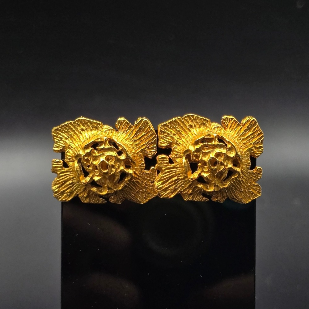Ornate Gold Tone Rectangle Cuff Link Vintage Men's Accessory